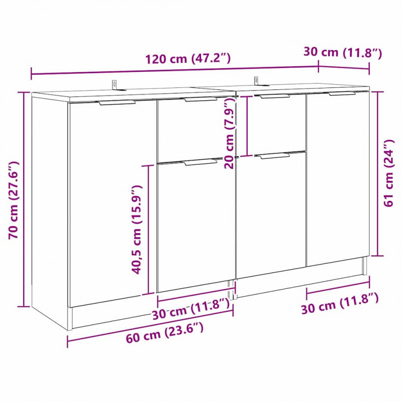 Komody z szufladą 2 pcs Stare drewno 60 x 30 x 70 cm