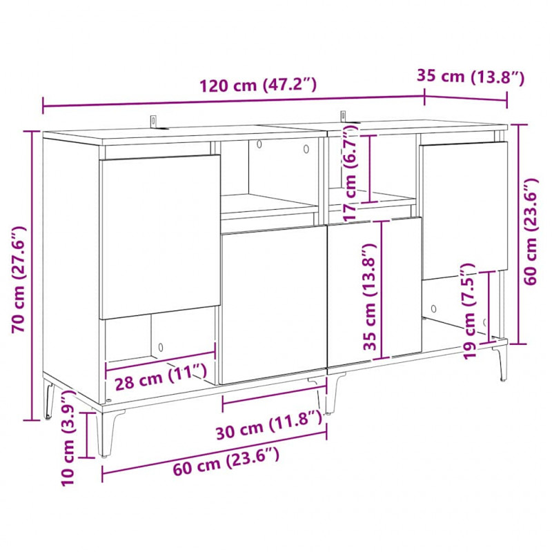 Komody 2 pcs Stare drewno 60 x 35 x 70 cm