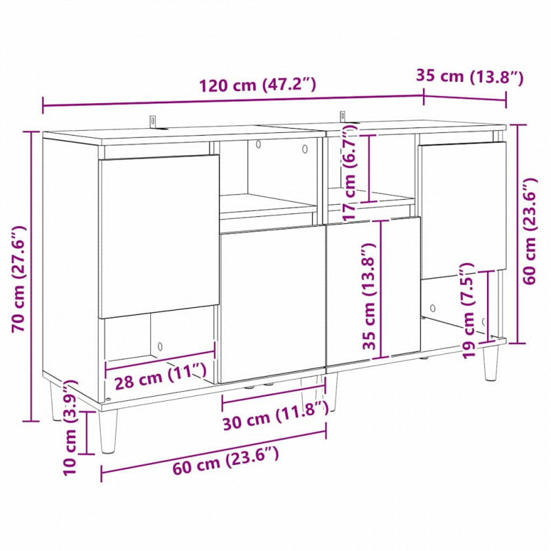 Komody 2 pcs Dąb rzemieślniczy 60 x 35 x 70 cm
