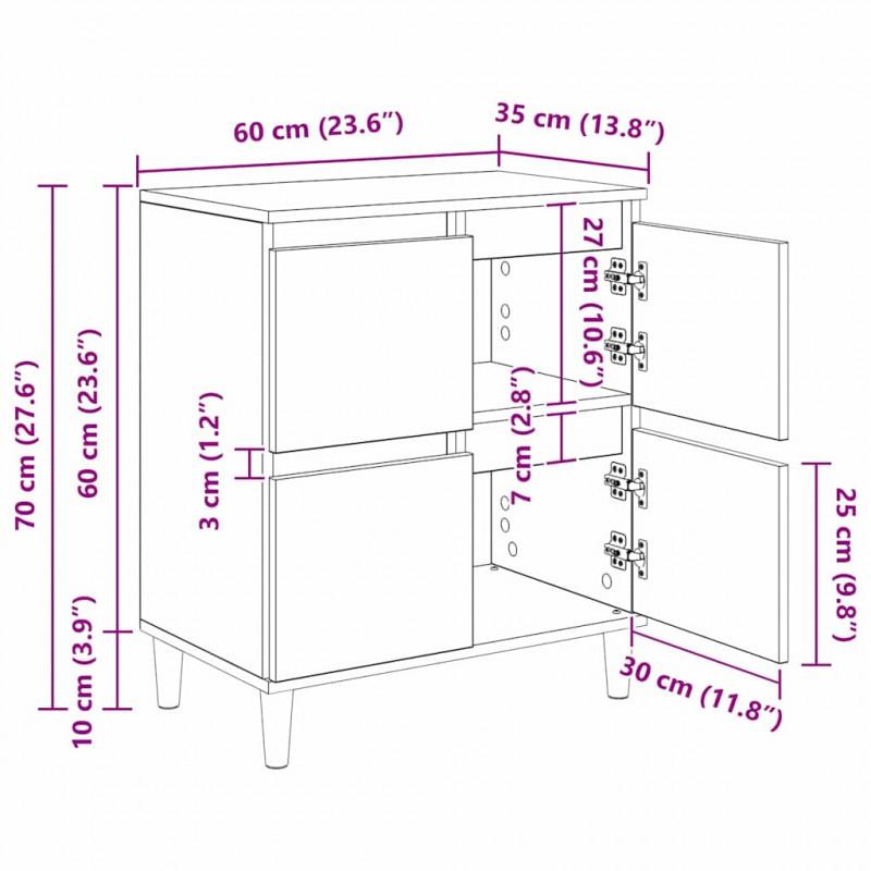 Komody 3 pcs Dąb rzemieślniczy 60 x 35 x 70 cm