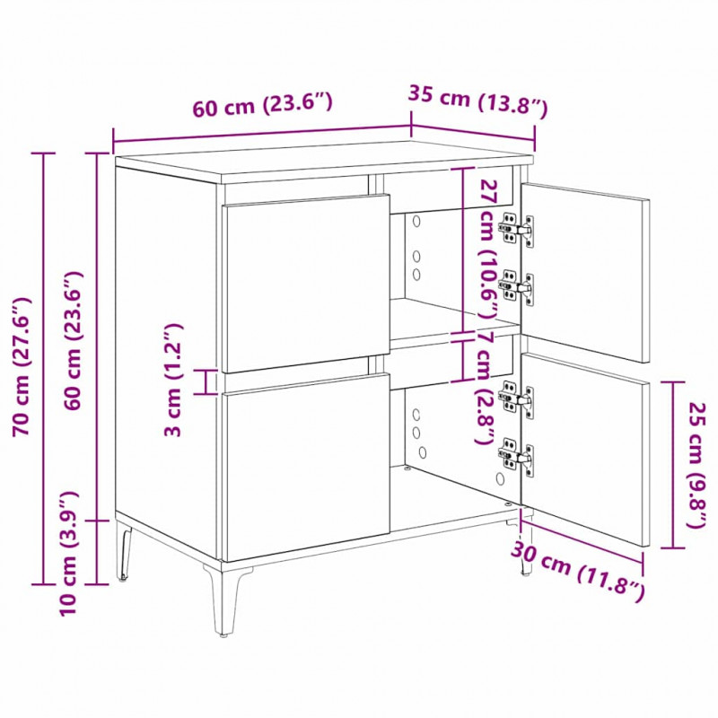 Komody 2 pcs Dąb rzemieślniczy 60 x 35 x 70 cm