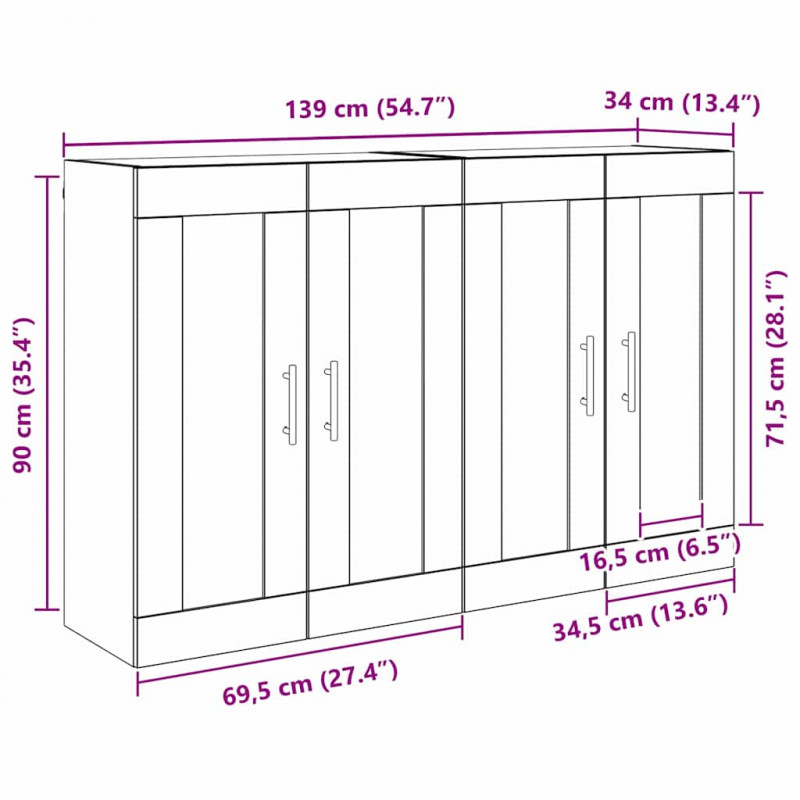 Szafka wisząca 2 pcs Dąb rzemieślniczy 69,5 x 34 x 90 cm