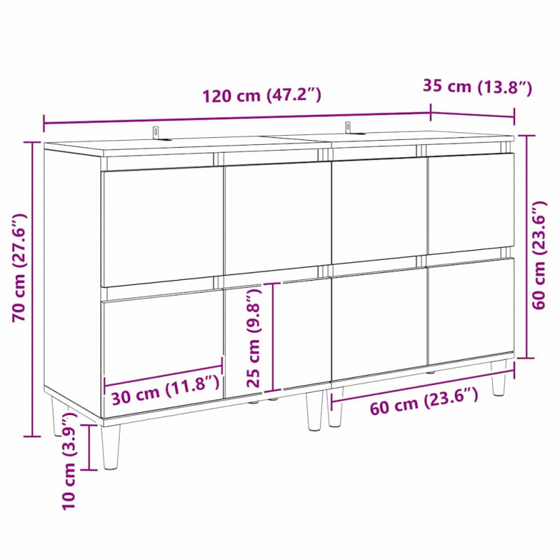 Komody 2 pcs Dąb rzemieślniczy 60 x 35 x 70 cm