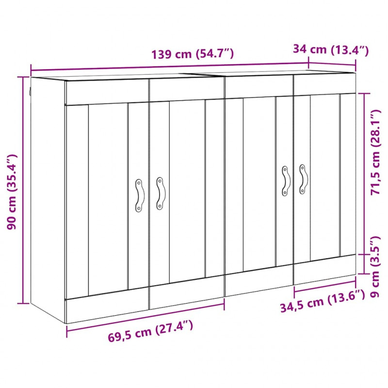 Szafka wisząca 2 pcs Czarny Dąb 69,5 x 34 x 90 cm