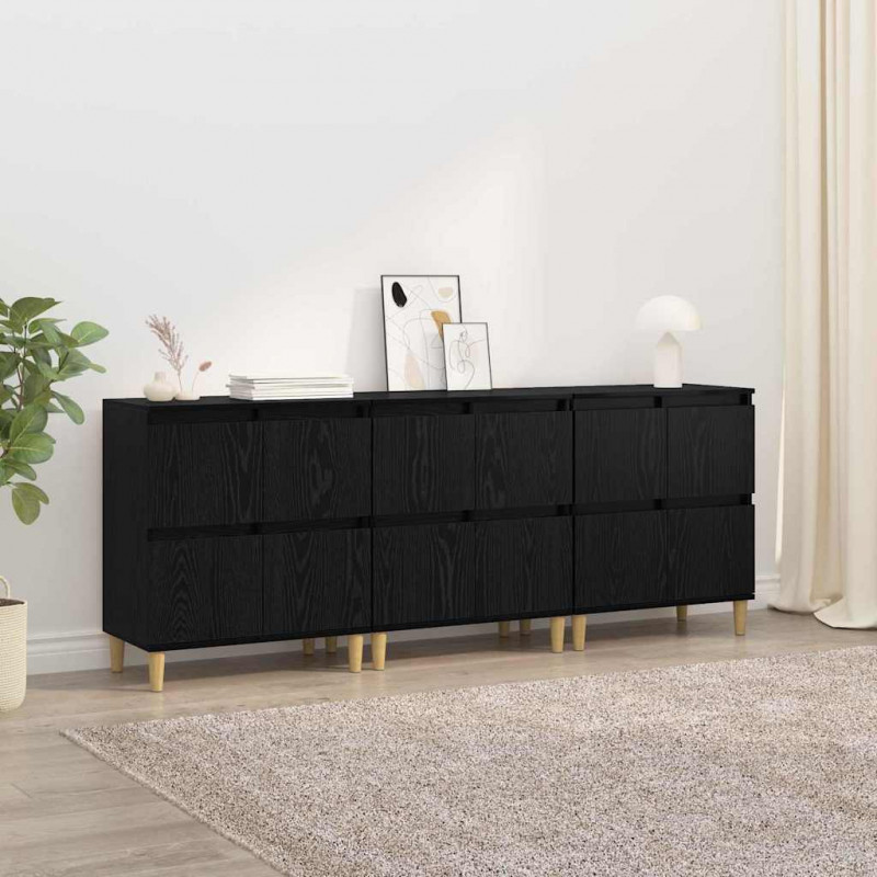 Komody 3 pcs Czarny Dąb 60 x 35 x 70 cm Materiał drewnopochodny