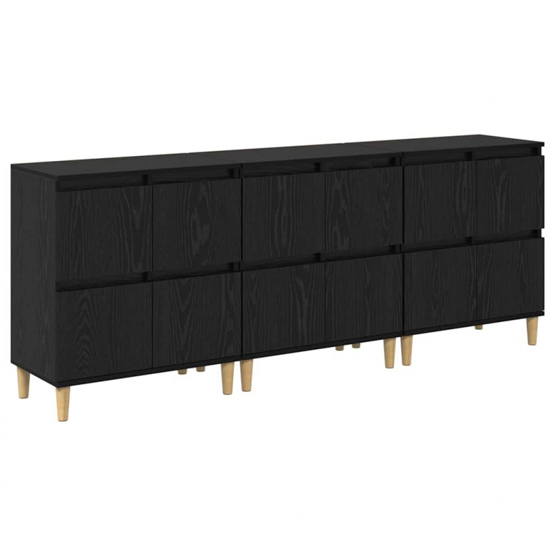 Komody 3 pcs Czarny Dąb 60 x 35 x 70 cm Materiał drewnopochodny