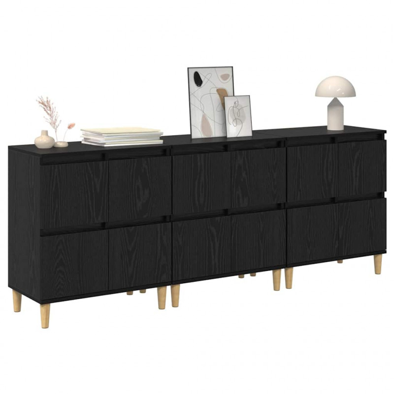 Komody 3 pcs Czarny Dąb 60 x 35 x 70 cm Materiał drewnopochodny