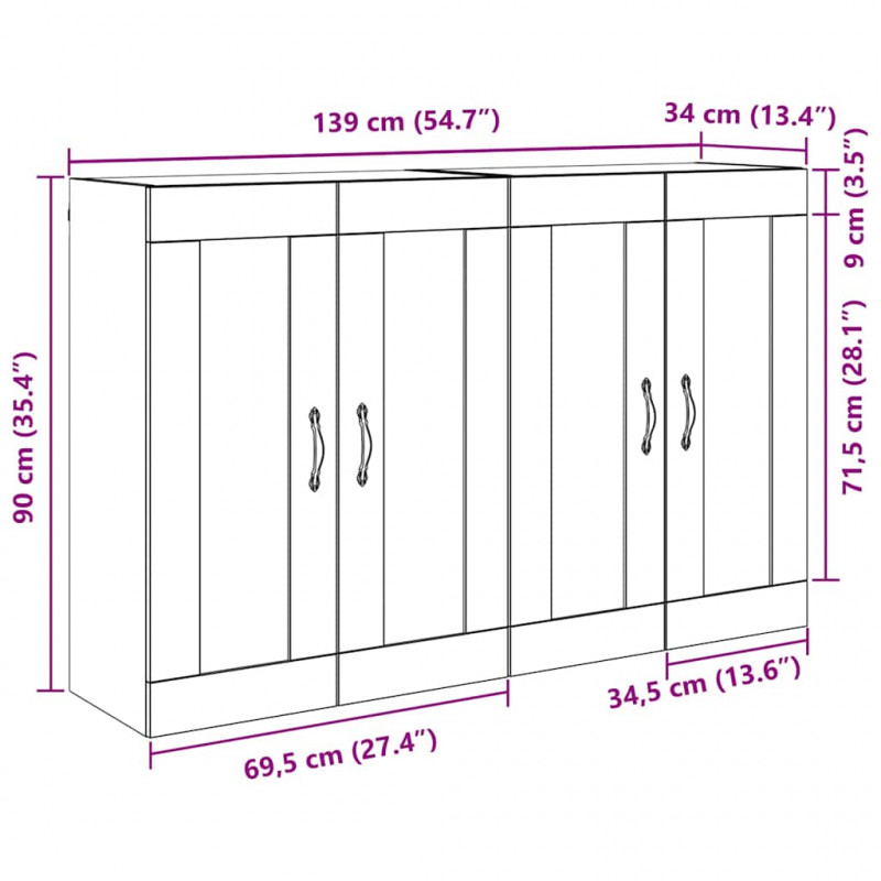 Szafka wisząca 2 pcs Czarny Dąb 69,5 x 34 x 90 cm