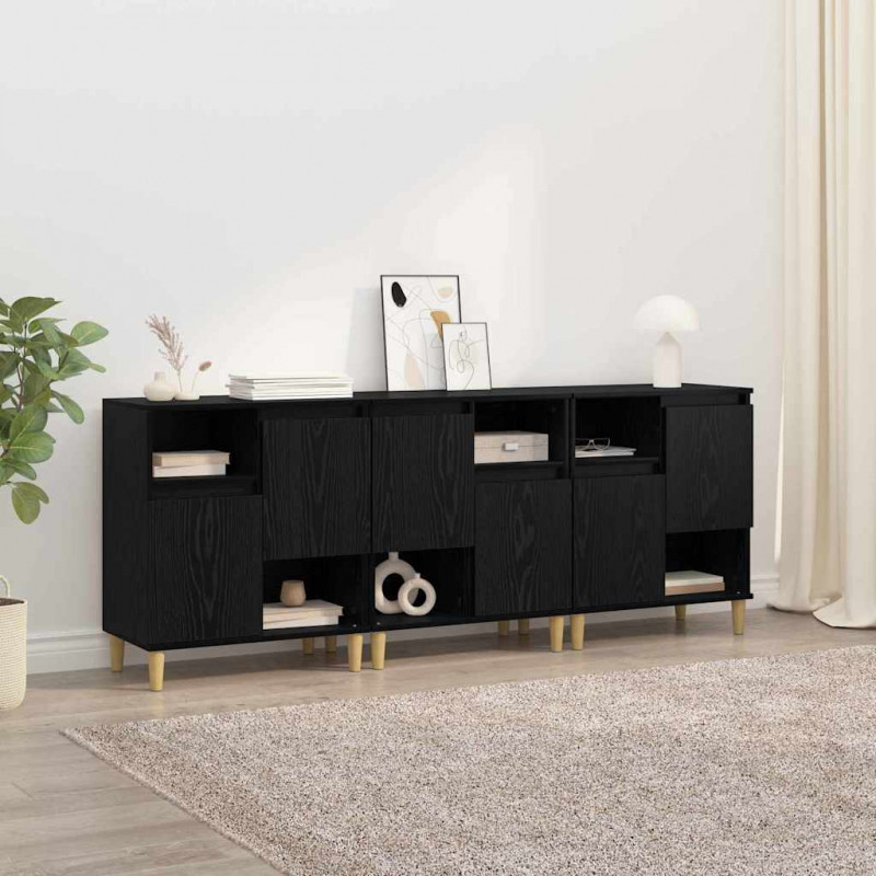 Komody 3 pcs Czarny Dąb 60 x 35 x 70 cm Materiał drewnopochodny