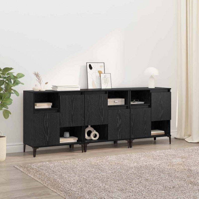 Komody 3 pcs Czarny Dąb 60 x 35 x 70 cm Materiał drewnopochodny