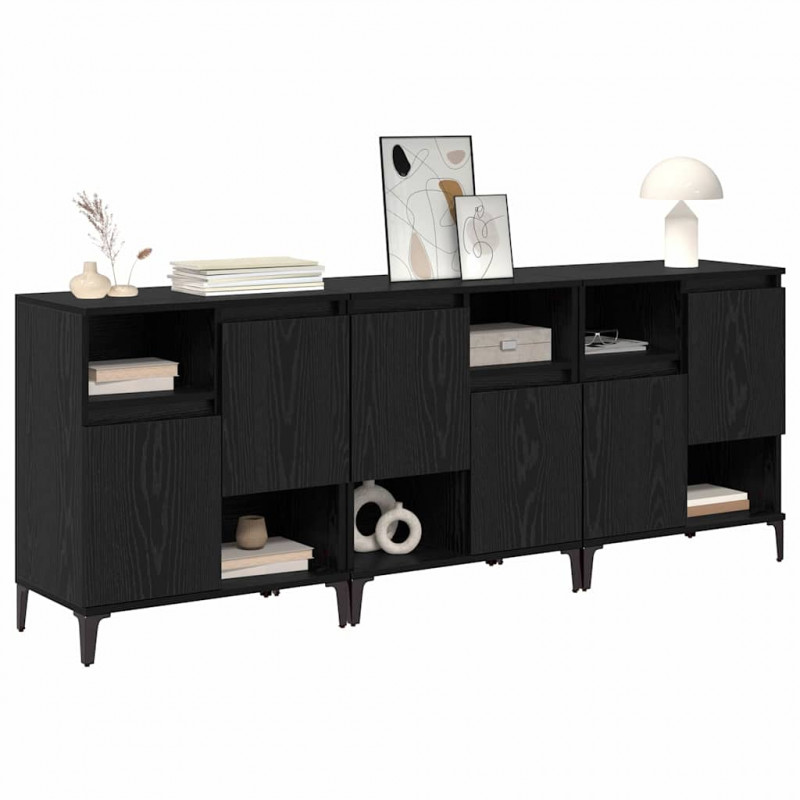 Komody 3 pcs Czarny Dąb 60 x 35 x 70 cm Materiał drewnopochodny
