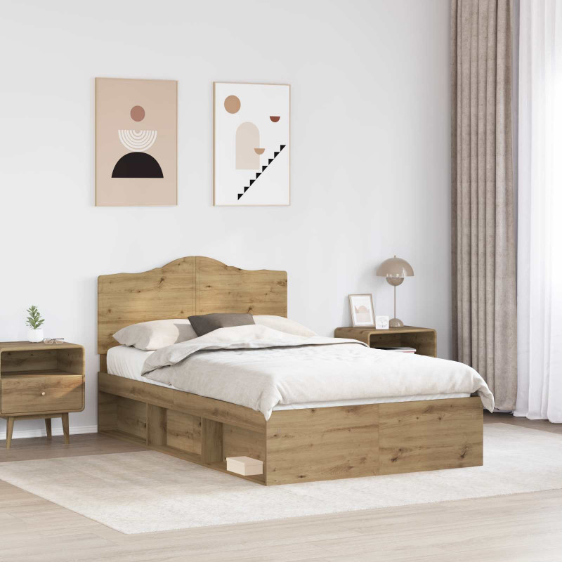 Ramka łóżka Dąb rzemieślniczy 120 x 190 cm Lite drewno sosnowe