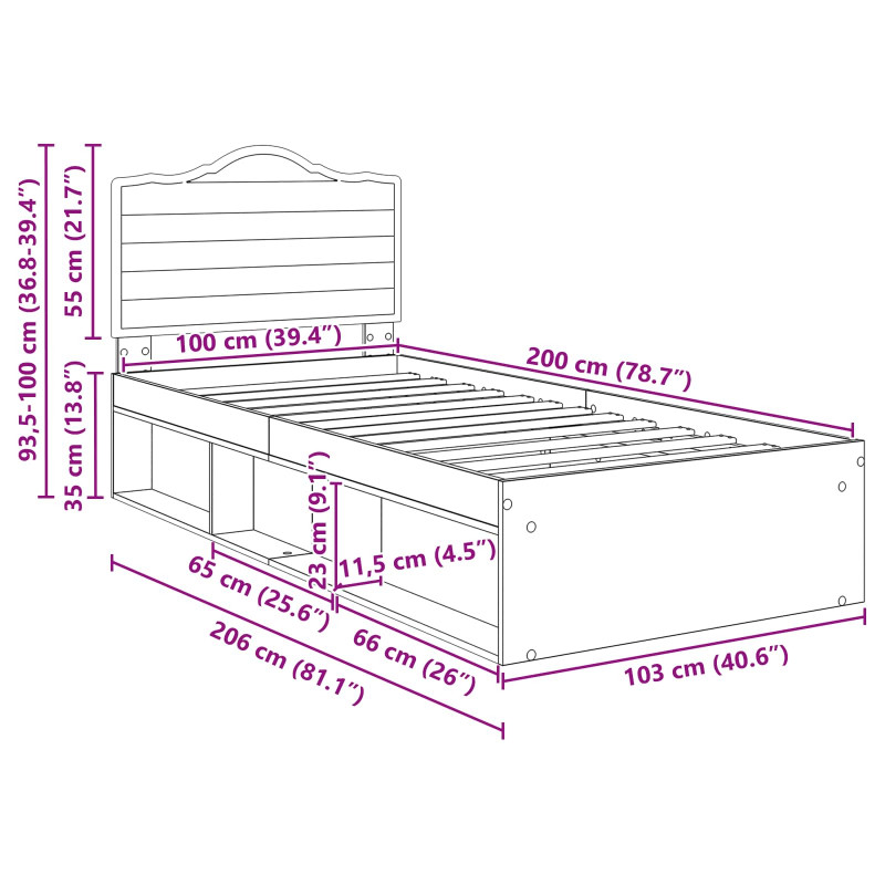 Ramka łóżka Sonoma 100 x 200 cm Lite drewno sosnowe