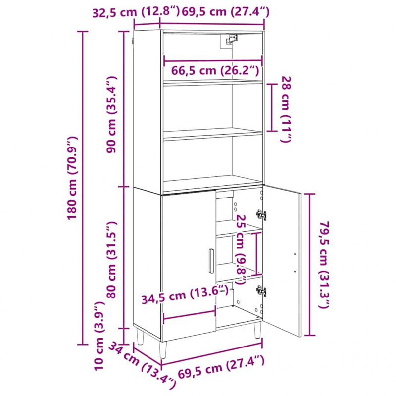 Highboard Stare drewno 69,5 x 32,5 x 180 cm