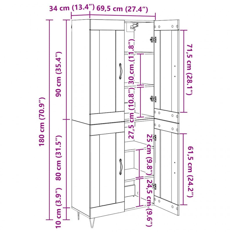 Highboard Stare drewno 69,5 x 34 x 180 cm