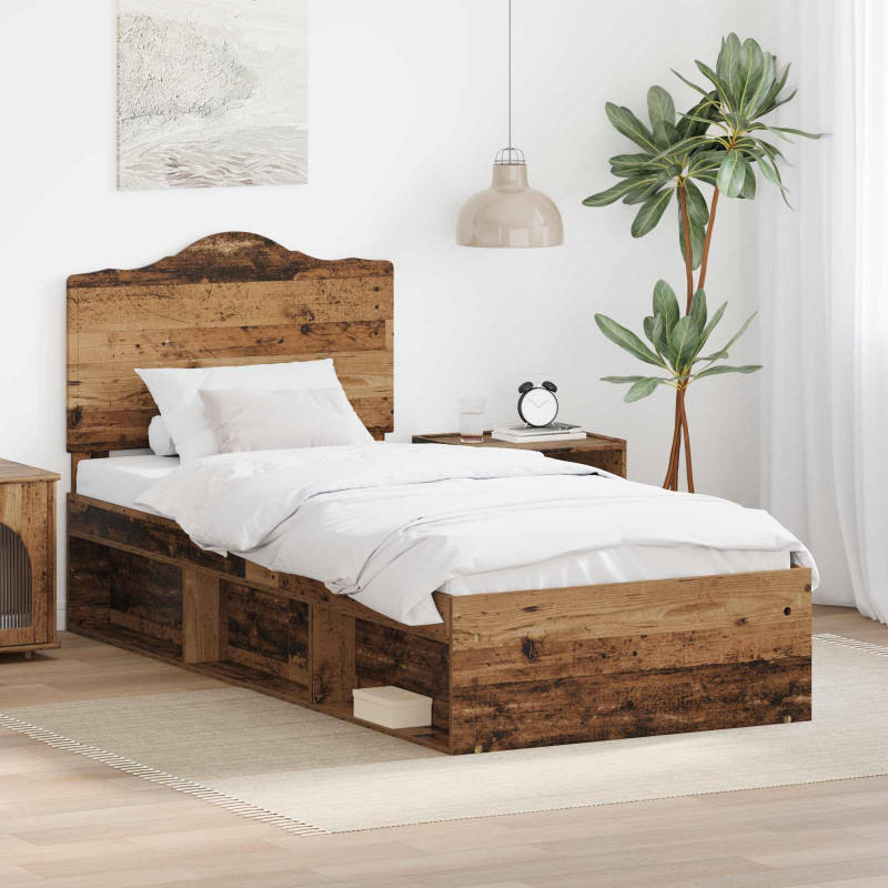 Ramka łóżka Stare drewno 90 x 200 cm Lite drewno sosnowe