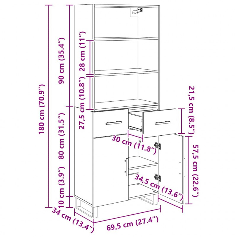 Highboard z szufladą Stare drewno 69,5 x 34 x 180 cm