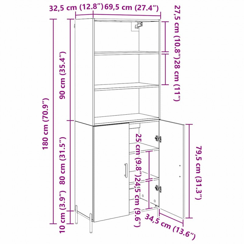 Highboard Stare drewno 69,5 x 32,5 x 180 cm
