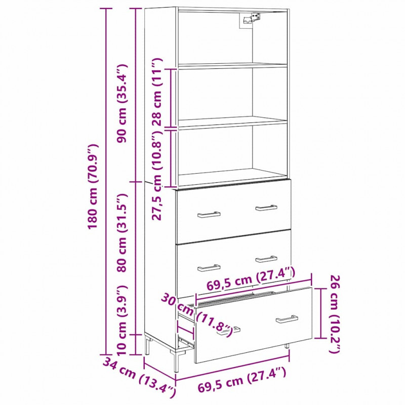 Highboard z szufladą Stare drewno 69,5 x 34 x 180 cm