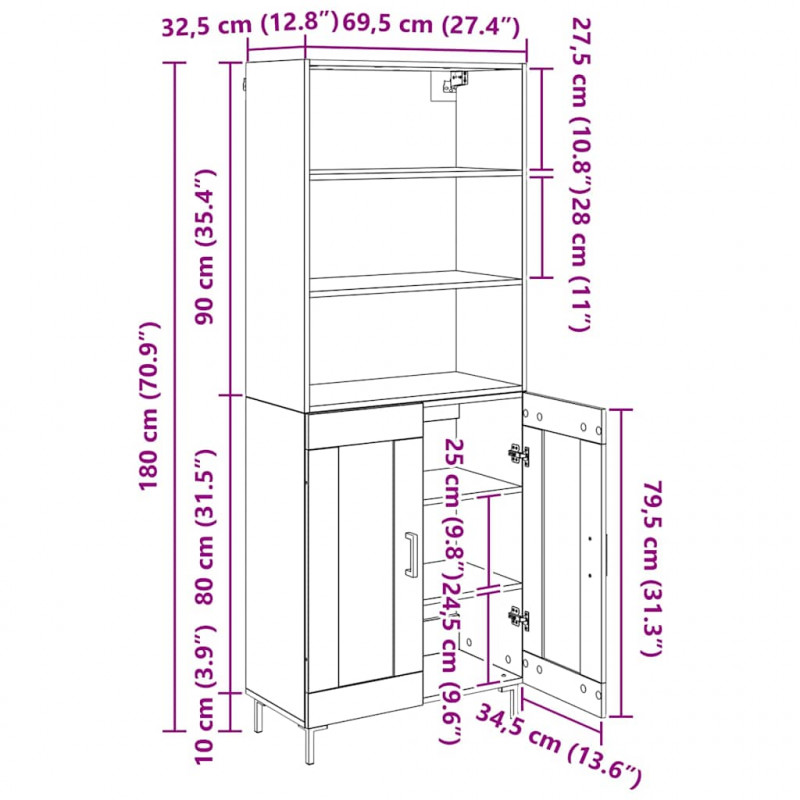 Highboard Stare drewno 69,5 x 34 x 180 cm
