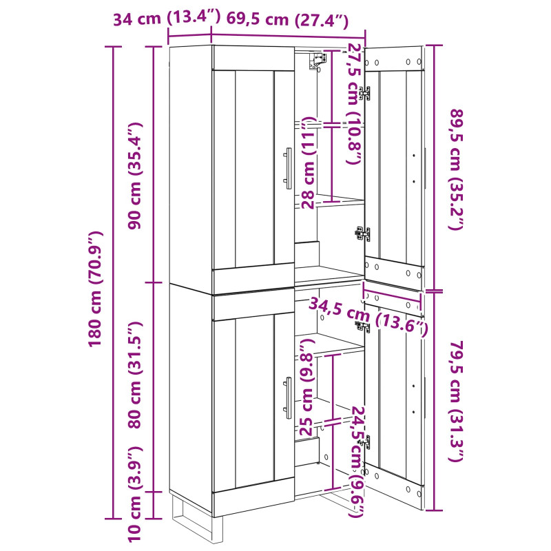 Highboard 2 pcs Stare drewno Materiał drewnopochodny
