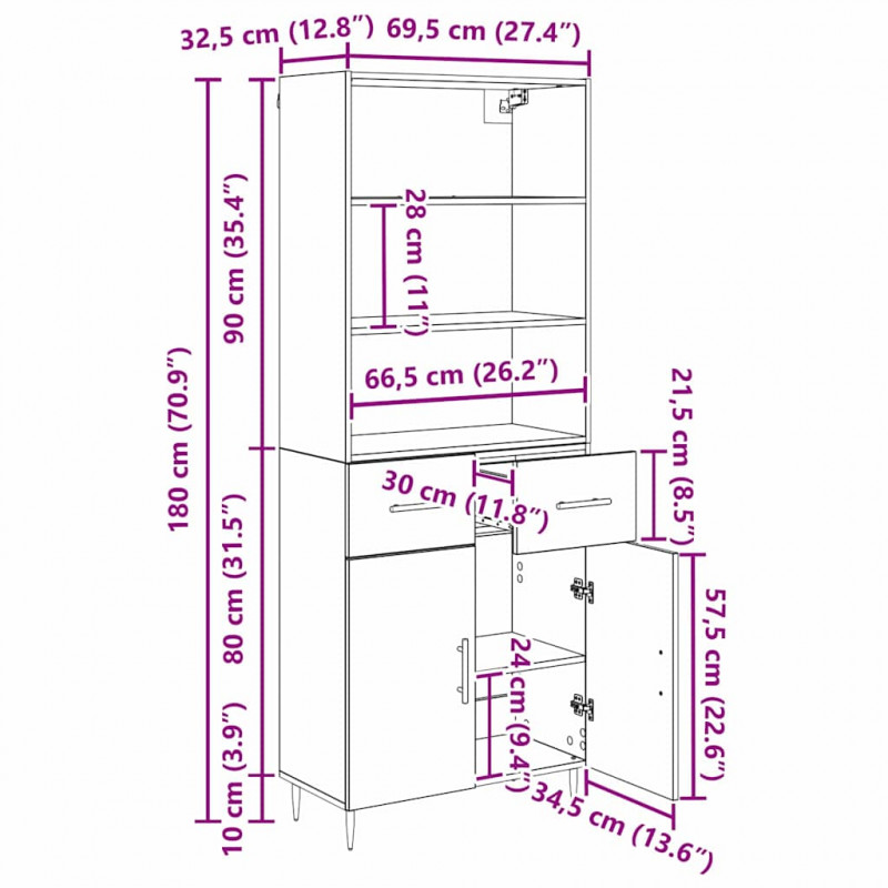 Highboard z szufladą Stare drewno 69,5 x 34 x 180 cm