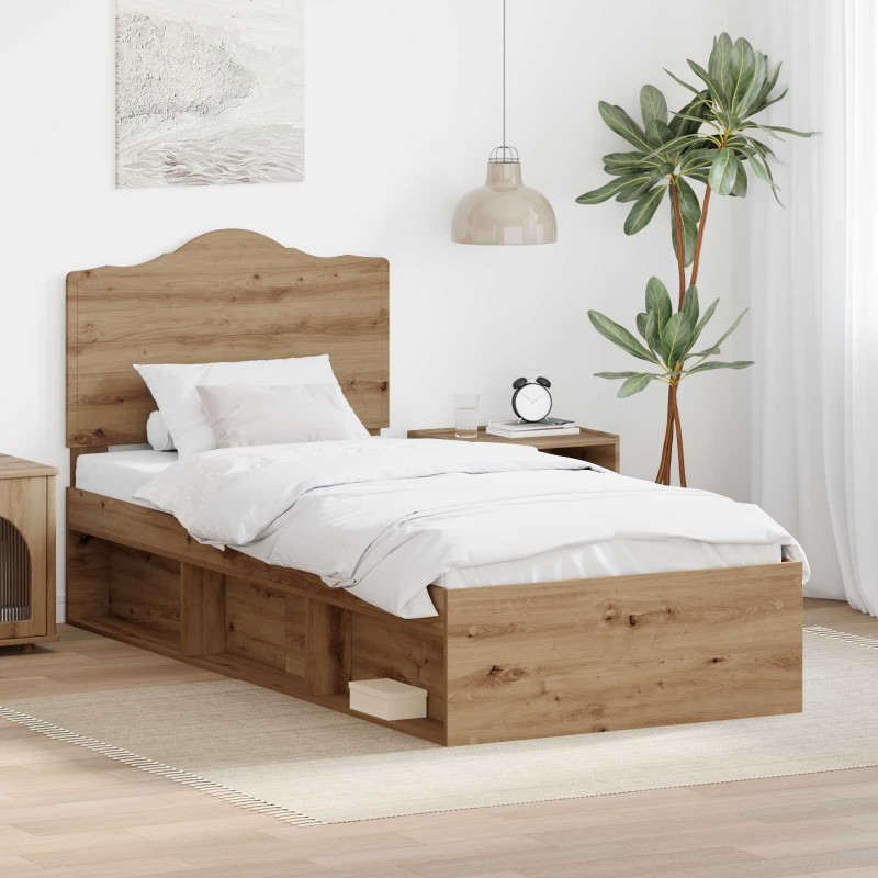 Ramka łóżka Dąb rzemieślniczy 75 x 190 cm Lite drewno sosnowe