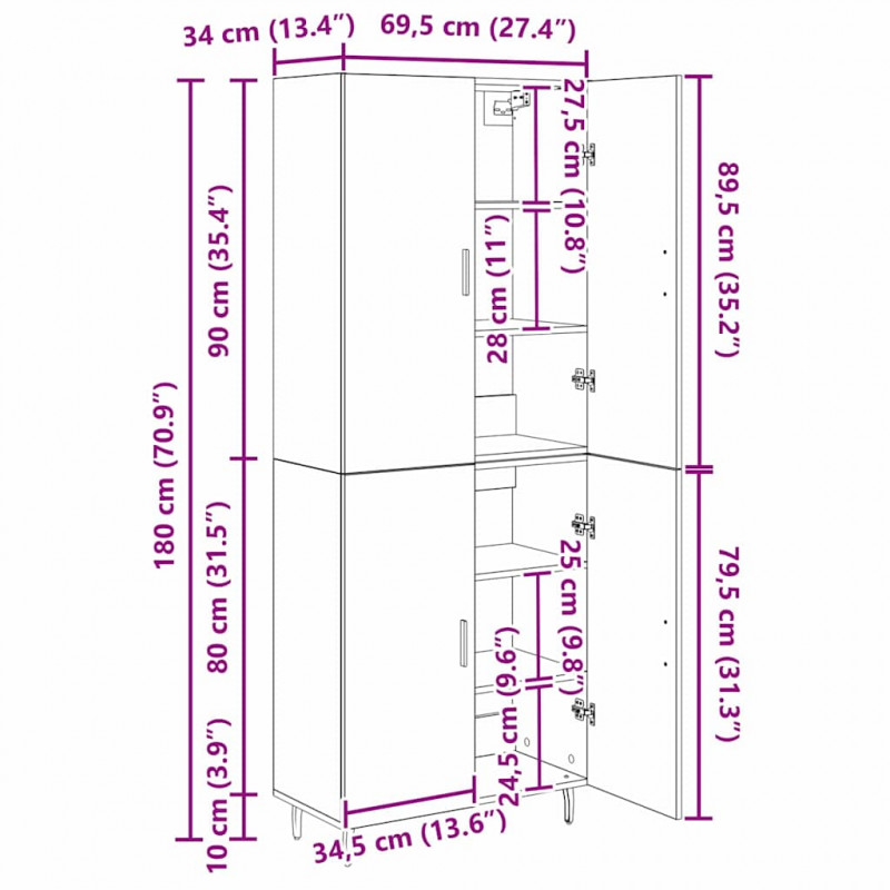 Highboard 2 pcs Stare drewno Materiał drewnopochodny