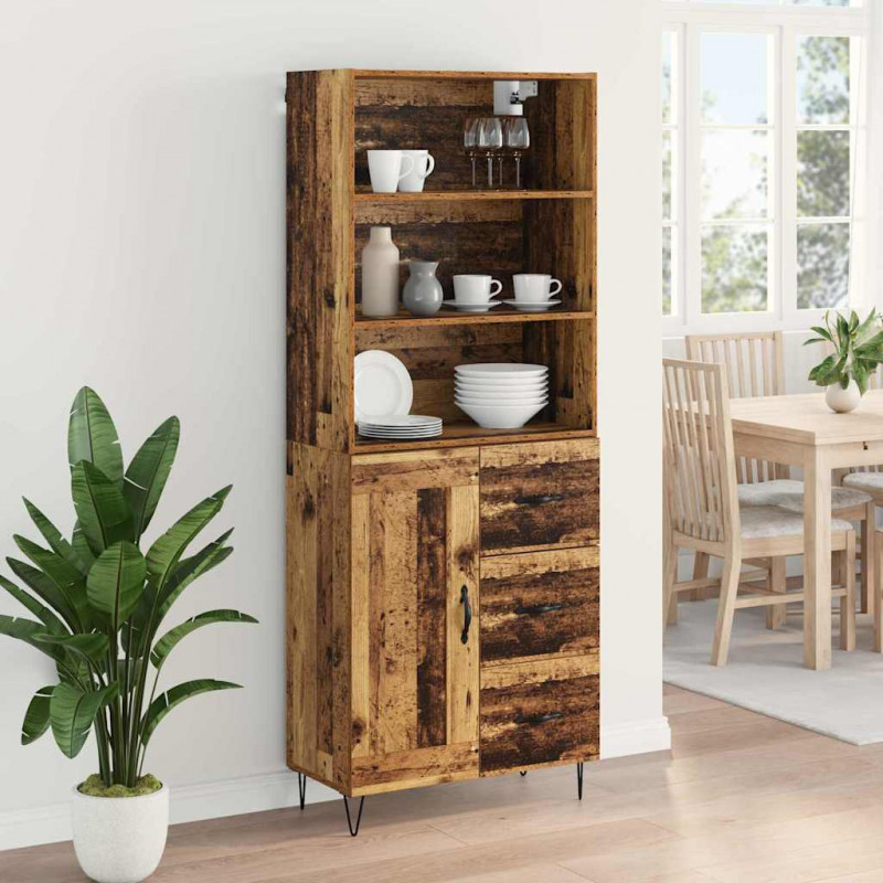 Highboard z szufladą 2 pcs Stare drewno Materiał drewnopochodny