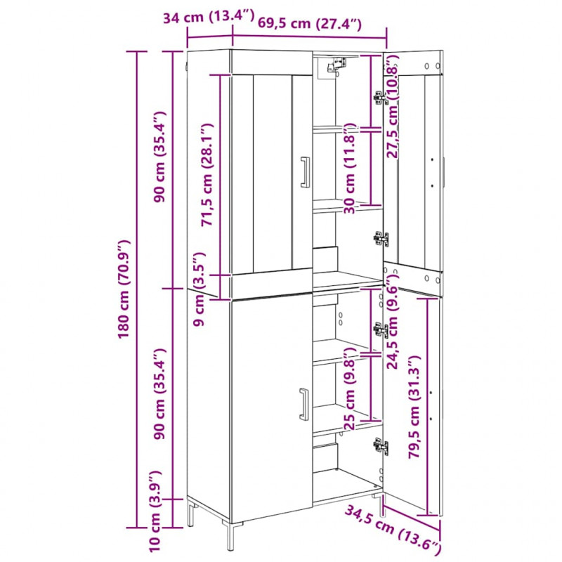 Highboard 2 pcs Stare drewno Materiał drewnopochodny