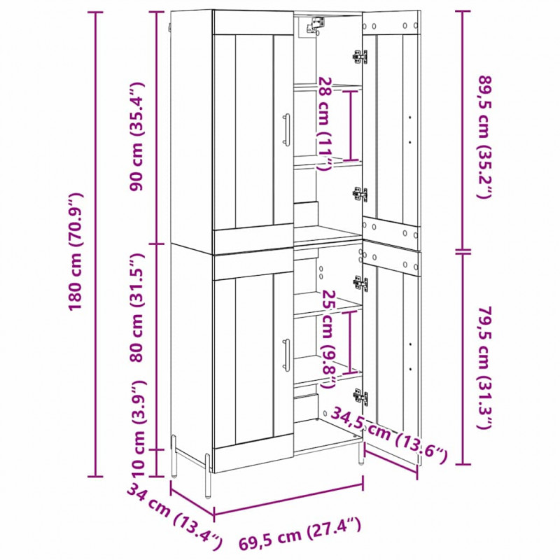 Highboard 2 pcs Czarny Dąb Materiał drewnopochodny