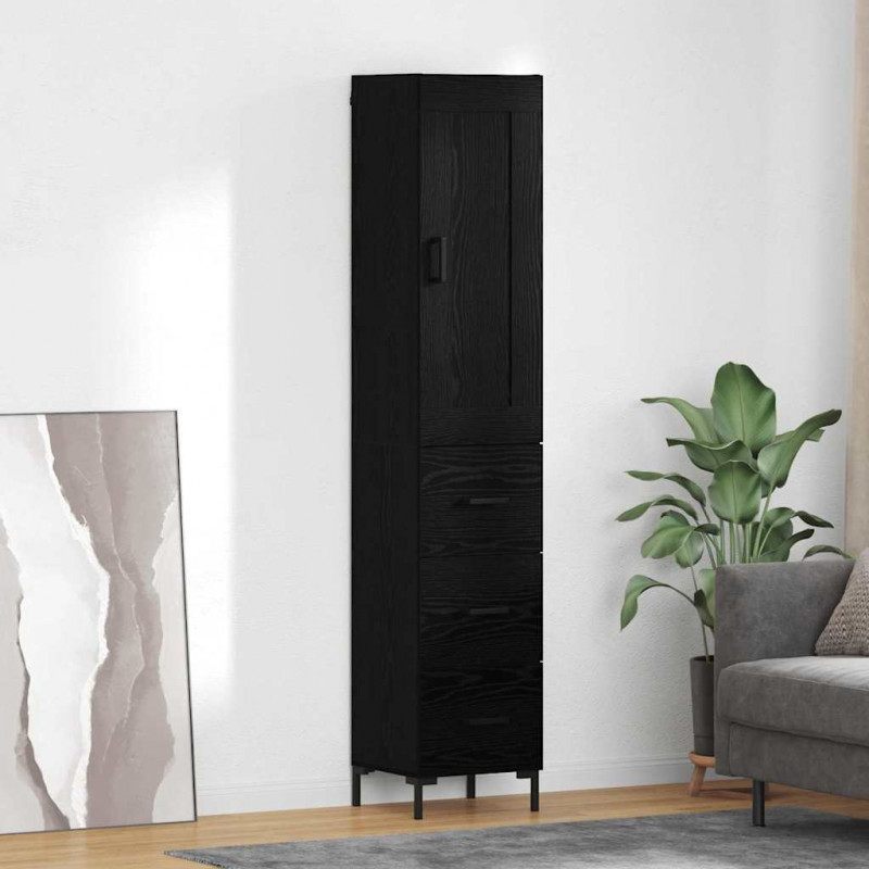 Highboard Czarny Dąb 34,5 x 34 x 180 cm Materiał drewnopochodny
