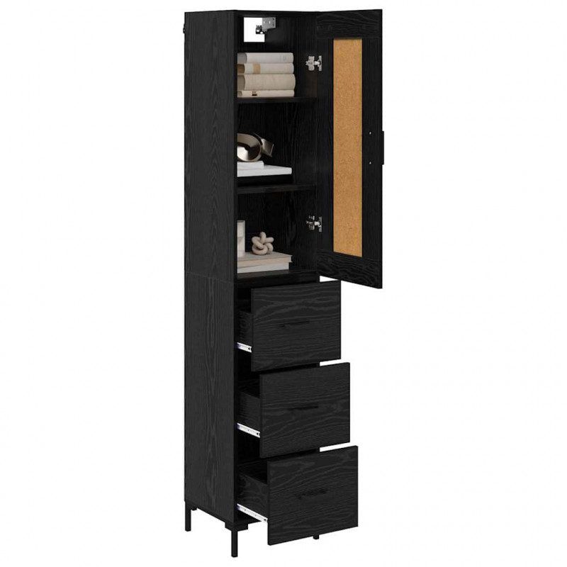 Highboard Czarny Dąb 34,5 x 34 x 180 cm Materiał drewnopochodny