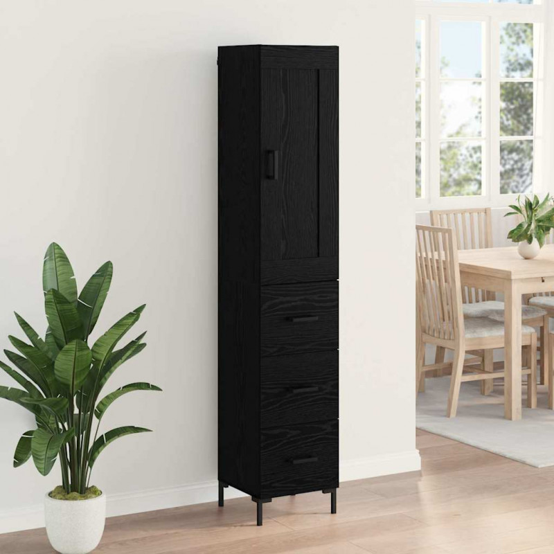 Highboard Czarny Dąb 34,5 x 34 x 180 cm Materiał drewnopochodny