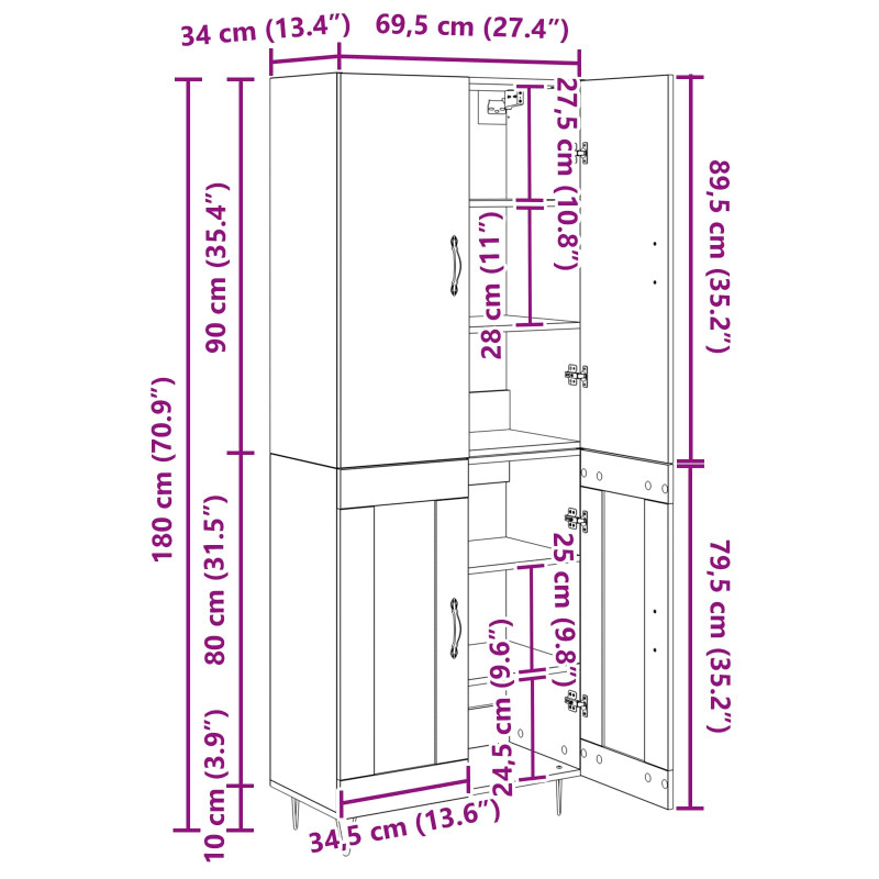 Highboard 2 pcs Stare drewno Materiał drewnopochodny