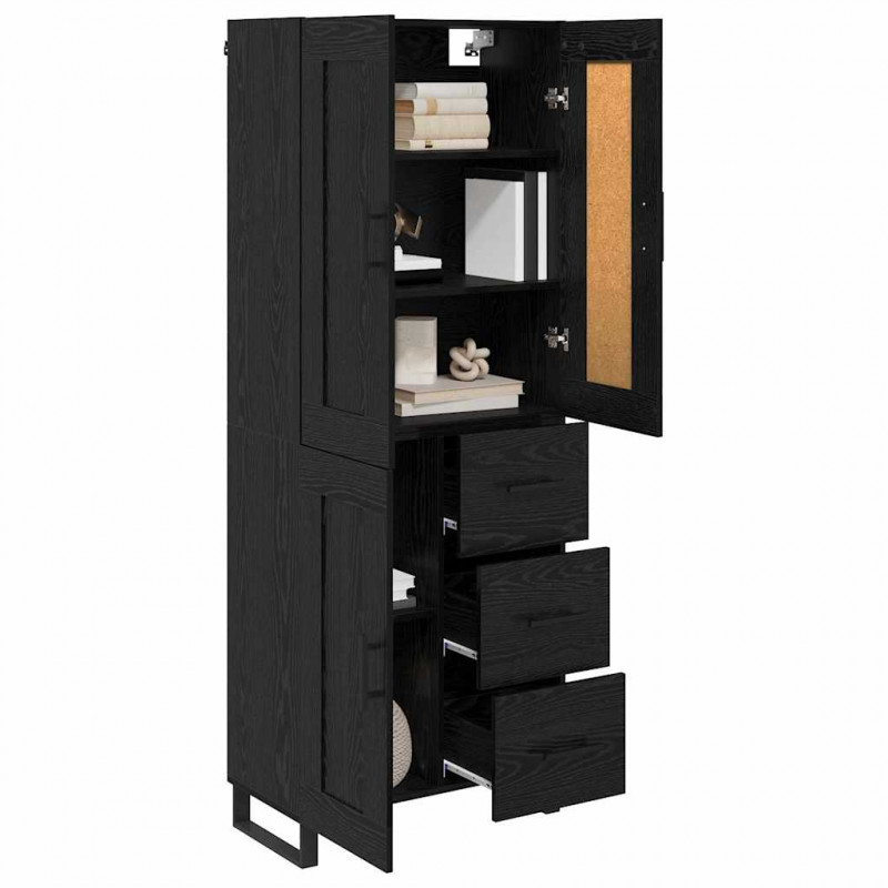 Highboard Czarny Dąb 69,5 x 34 x 180 cm Materiał drewnopochodny