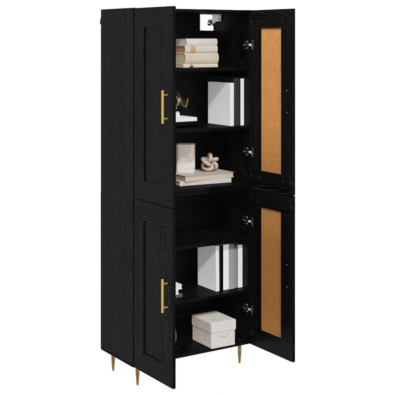Highboard Czarny Dąb 69,5 x 34 x 180 cm Materiał drewnopochodny
