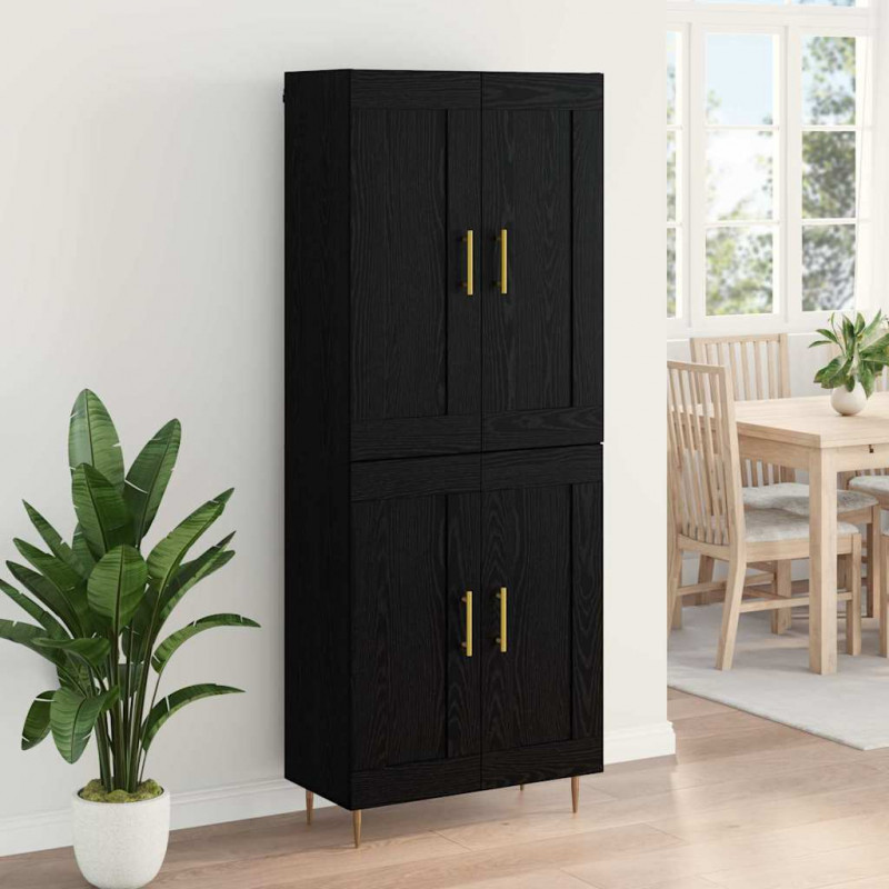 Highboard Czarny Dąb 69,5 x 34 x 180 cm Materiał drewnopochodny