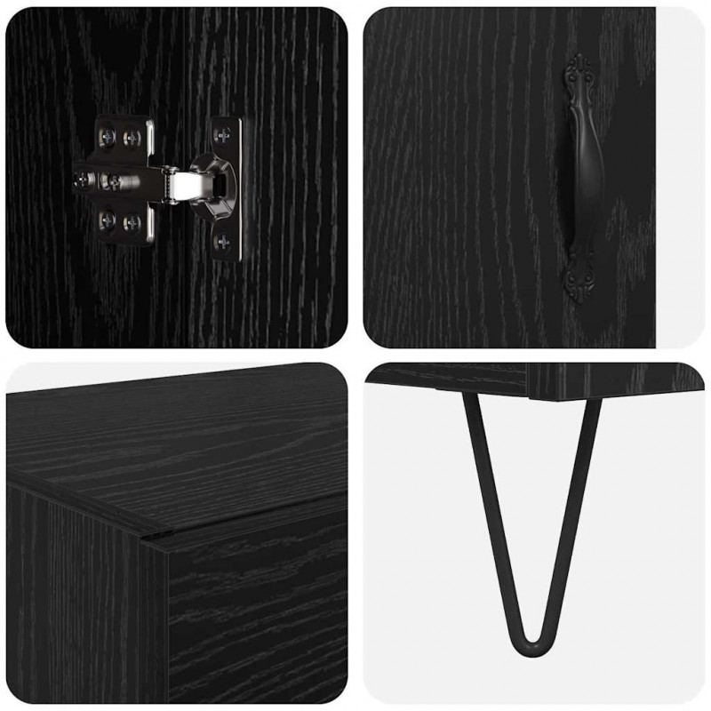 Highboard Czarny Dąb 69,5 x 34 x 180 cm Materiał drewnopochodny