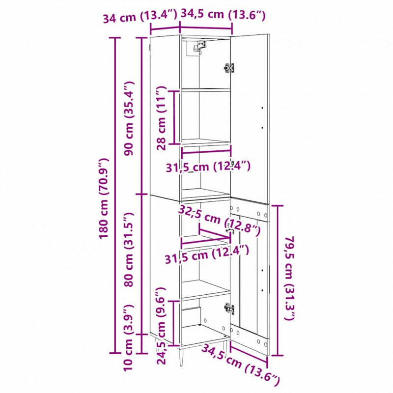 Highboard 2 pcs Stare drewno Materiał drewnopochodny