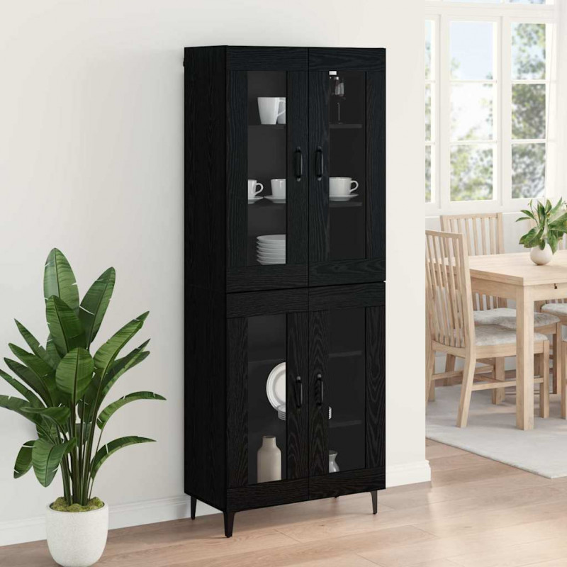 Highboard Czarny Dąb 69,5 x 34 x 180 cm Materiał drewnopochodny