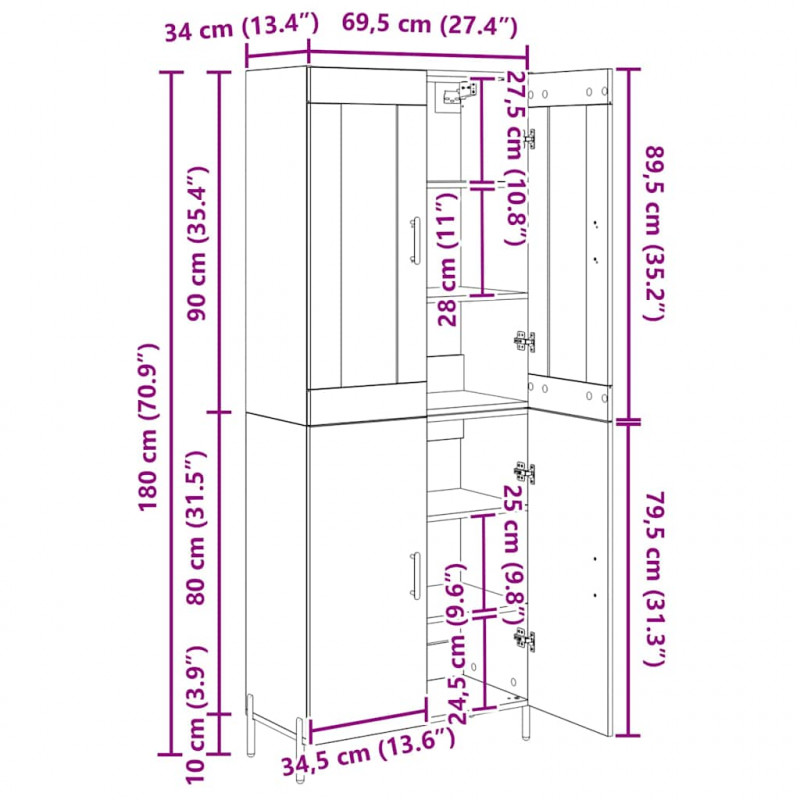 Highboard 2 pcs Stare drewno Materiał drewnopochodny