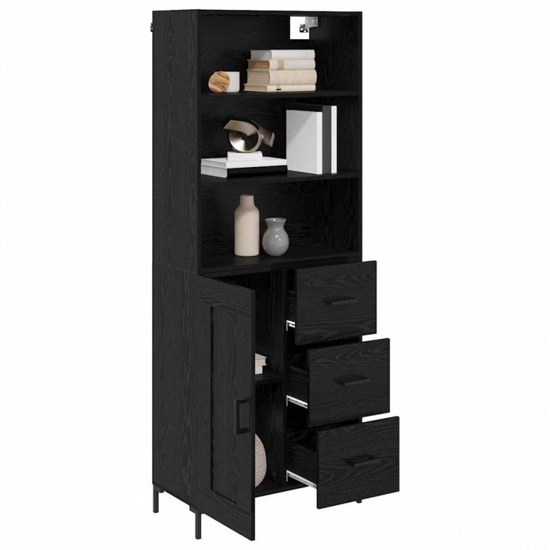 Highboard Czarny Dąb 69,5 x 34 x 180 cm Materiał drewnopochodny
