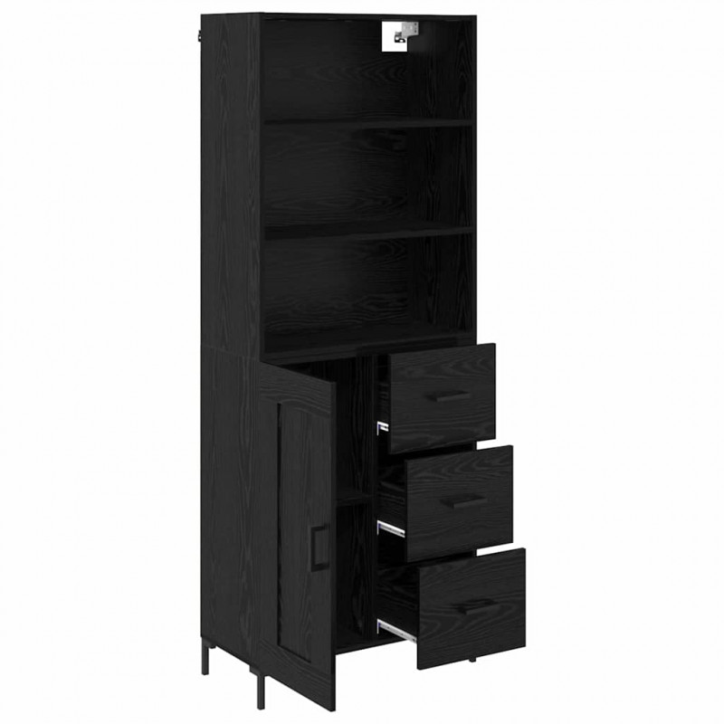 Highboard Czarny Dąb 69,5 x 34 x 180 cm Materiał drewnopochodny