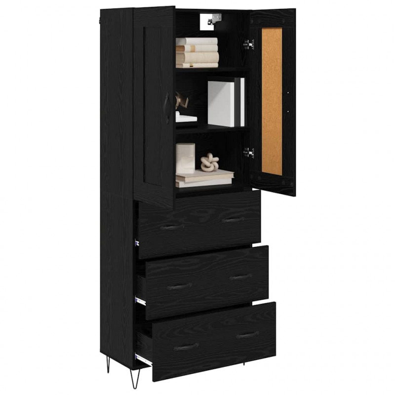 Highboard Czarny Dąb 69,5 x 34 x 180 cm Materiał drewnopochodny