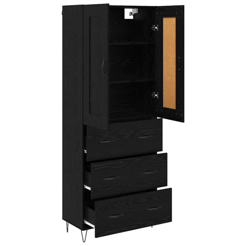 Highboard Czarny Dąb 69,5 x 34 x 180 cm Materiał drewnopochodny