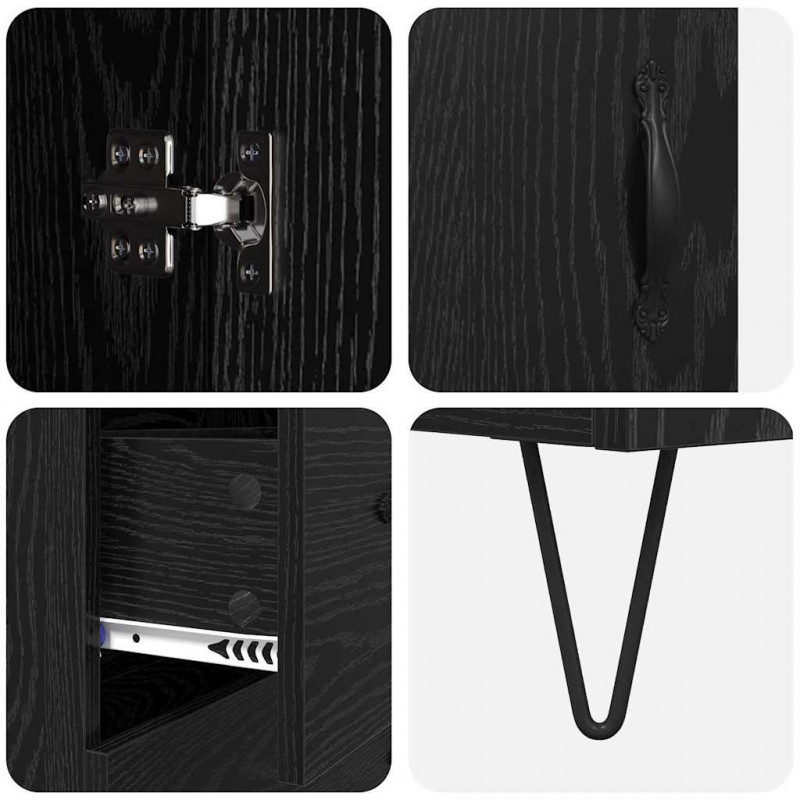 Highboard Czarny Dąb 69,5 x 34 x 180 cm Materiał drewnopochodny