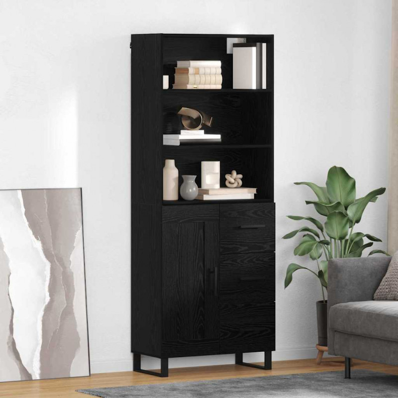 Highboard Czarny Dąb 69,5 x 34 x 180 cm Materiał drewnopochodny