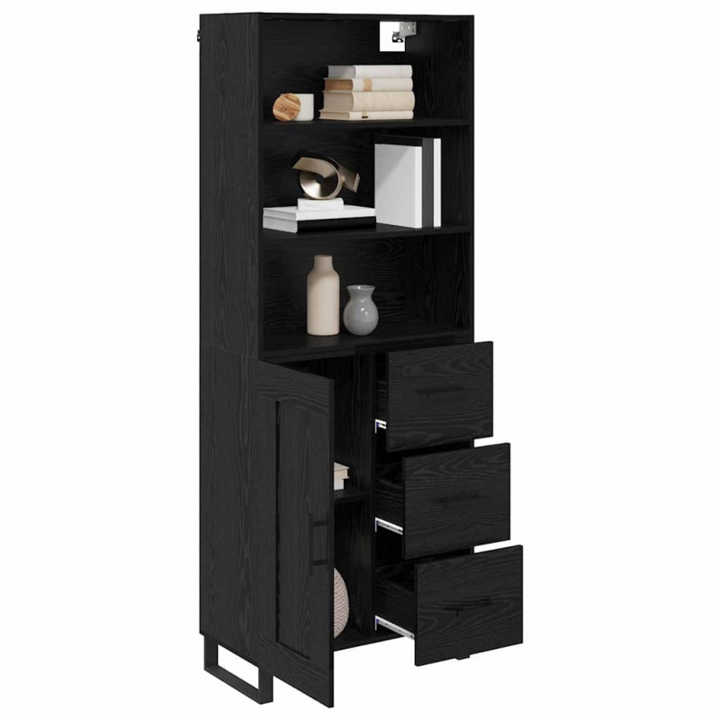 Highboard Czarny Dąb 69,5 x 34 x 180 cm Materiał drewnopochodny