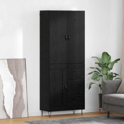 Highboard 2 pcs Czarny Dąb Drewno inżynieryjne i szkło